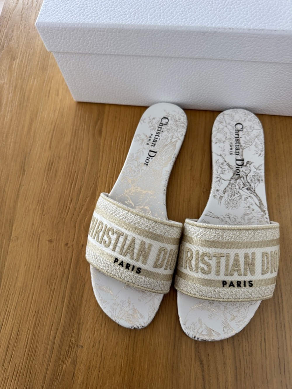 Dior Beige Canvas Logo Slip-On Mules - Picture 3 of 6
